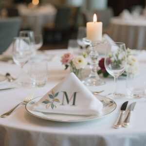 Linen Cotton Hemstitch Napkin with Monogram  Emboridery
