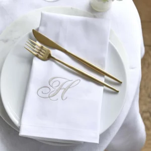 Monogrammed White Cotton Napkin with Initial