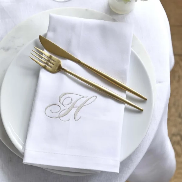 Monogrammed White Cotton Napkin with Initial