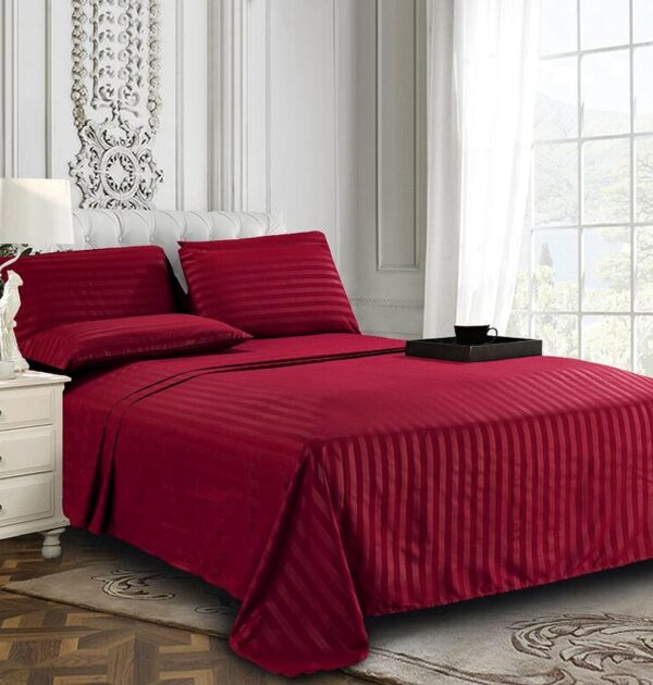 100% Polyester Hotel Striped Fitted Sheet Set of 4 - 图片 3