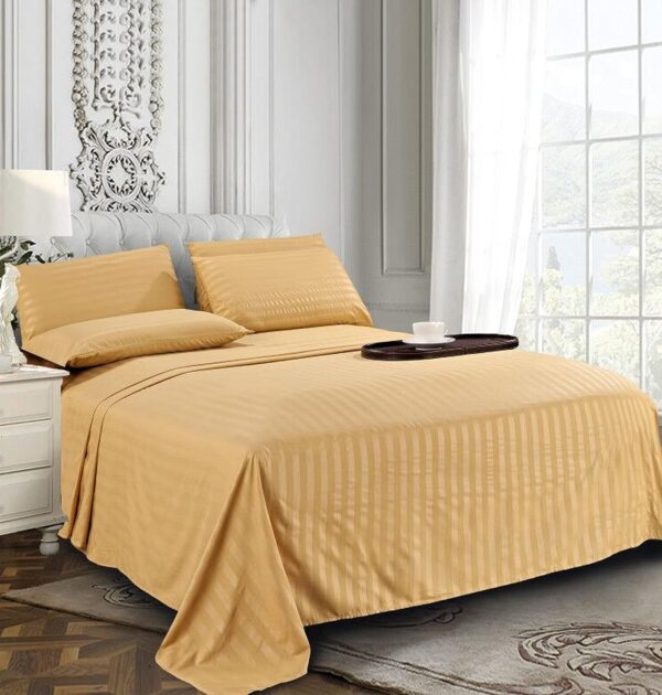 100% Polyester Hotel Striped Fitted Sheet Set of 4 - 图片 6