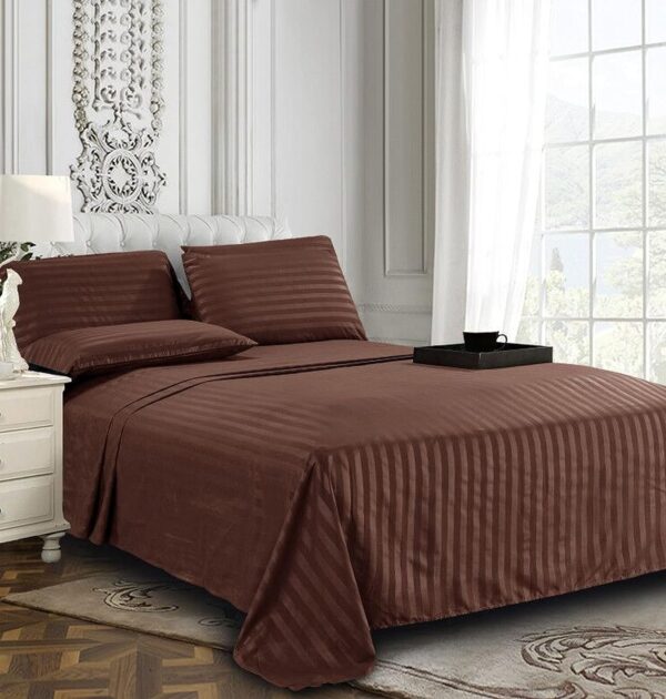 100% Polyester Hotel Striped Fitted Sheet Set of 4 - 图片 4