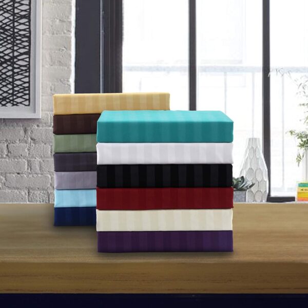 100% Polyester Hotel Striped Fitted Sheet Set of 4 - 图片 2