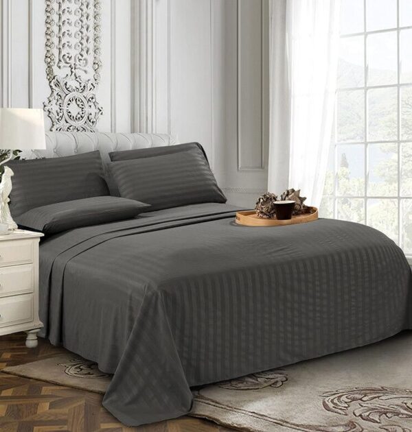 100% Polyester Hotel Striped Fitted Sheet Set of 4 - 图片 5