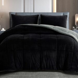 Comforter Set Micromink Sherpa Comforter 3 Piece Ultra Soft Plush Down Alternative Bedding Set Reversible Comforter + 2 Pillowcases Winter Warm