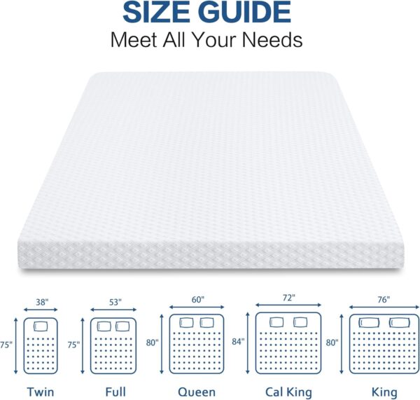 4D Breathable California King Size Gel Memory Foam Mattress Topper 3 Inch, Cooling Ventilated Mattress Pad for Back Pain Pressure Relief, Soft Bed Topper with Removable Cover - 图片 8