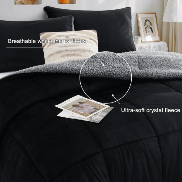 Comforter Set Micromink Sherpa Comforter 3 Piece Ultra Soft Plush Down Alternative Bedding Set Reversible Comforter + 2 Pillowcases Winter Warm - 图片 7
