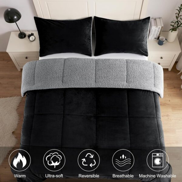 Comforter Set Micromink Sherpa Comforter 3 Piece Ultra Soft Plush Down Alternative Bedding Set Reversible Comforter + 2 Pillowcases Winter Warm - 图片 6
