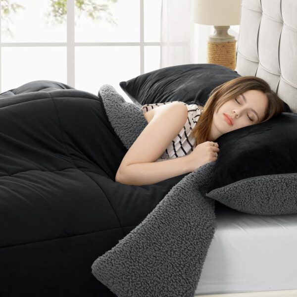 Comforter Set Micromink Sherpa Comforter 3 Piece Ultra Soft Plush Down Alternative Bedding Set Reversible Comforter + 2 Pillowcases Winter Warm - 图片 5