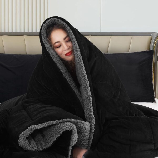Comforter Set Micromink Sherpa Comforter 3 Piece Ultra Soft Plush Down Alternative Bedding Set Reversible Comforter + 2 Pillowcases Winter Warm - 图片 4