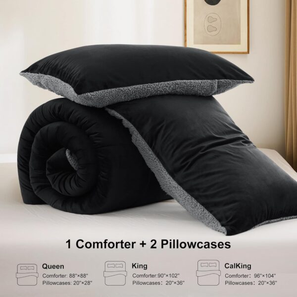 Comforter Set Micromink Sherpa Comforter 3 Piece Ultra Soft Plush Down Alternative Bedding Set Reversible Comforter + 2 Pillowcases Winter Warm - 图片 3