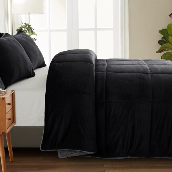 Comforter Set Micromink Sherpa Comforter 3 Piece Ultra Soft Plush Down Alternative Bedding Set Reversible Comforter + 2 Pillowcases Winter Warm - 图片 2