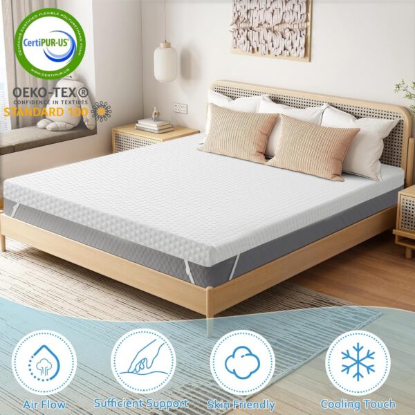 4D Breathable California King Size Gel Memory Foam Mattress Topper 3 Inch, Cooling Ventilated Mattress Pad for Back Pain Pressure Relief, Soft Bed Topper with Removable Cover - 图片 3