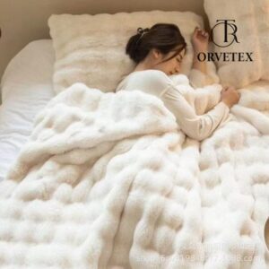 Faux Fur Throw Blanket for Couch, Fuzzy Soft Plush Thick Bubble Blanket for Sofa Bedroom Living Room, 60 * 80 Inches
