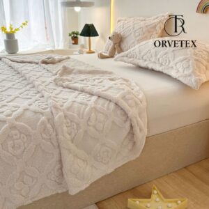 Fleece Throw Blanket for Couch - Fluffy & Cozy Cable Jacquard Tufted Throw for Women Gift, Thick and Warm Christmas Blanket for Winter, Grey, 60 * 80 Inches