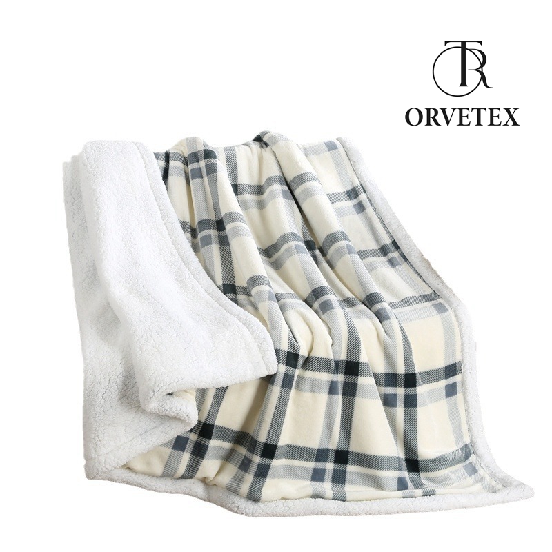 Warm Soft Plaid Cashmere Blanket Thicken Elegant Fleece Double-Layer Decor Blankets & Throws