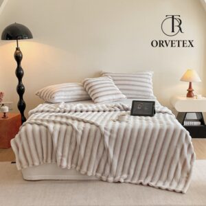 Imitation Rabbit Fur Quilt Set 3pcs with Pillow Covers - Warm Soft Double Sided Plush Stitch Quilted Bedspread for Single Bed (60''x76'' 3 pcs)