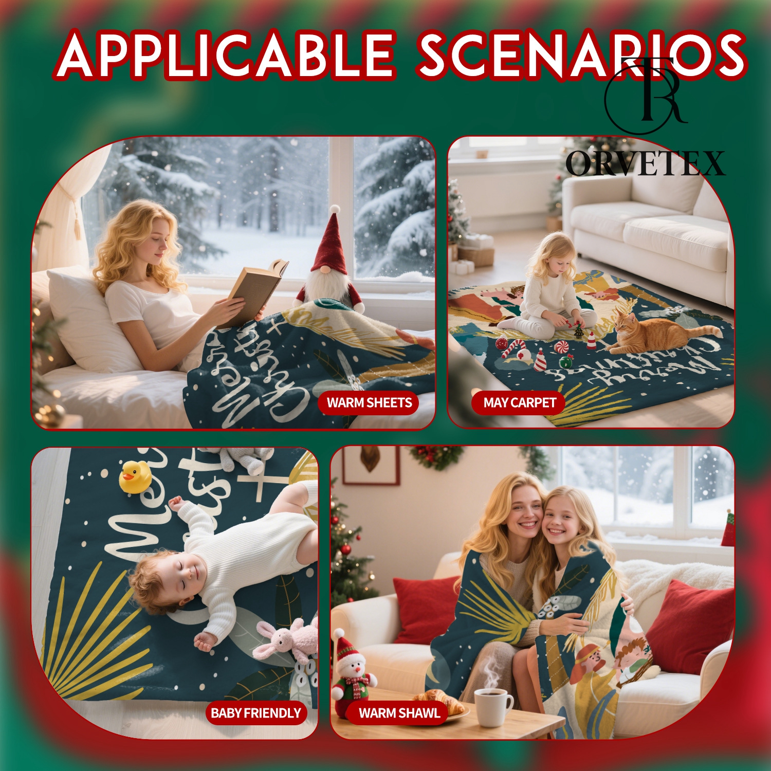 Christmas Throw Rabbit Blanket, Winter Holiday Throw Blanket, Christmas Throw Blanket for Couch Sofa Bed, Rabbit Gifts for Women, Winter Decor for Home, 50x60 Inches - 图片 6