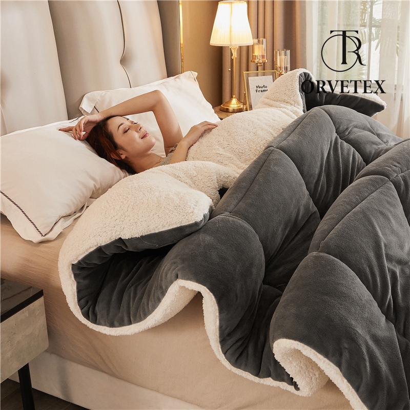 Super Warm Lamb Wool Queen Size Quilt Winter Blanket Double-Sided Velvet Quilt Thickened Warm Plush Comforter Core, Plain Blanket Winter Duvet Quilt,A,220x240cm/5kg