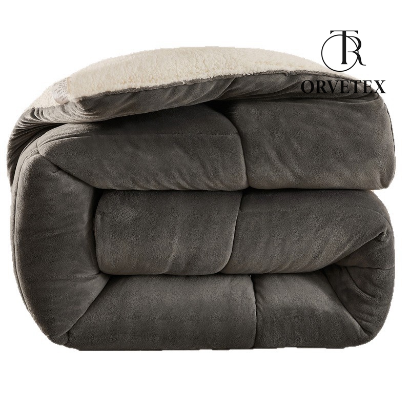 Super Warm Lamb Wool Queen Size Quilt Winter Blanket Double-Sided Velvet Quilt Thickened Warm Plush Comforter Core, Plain Blanket Winter Duvet Quilt,A,220x240cm/5kg - 图片 7