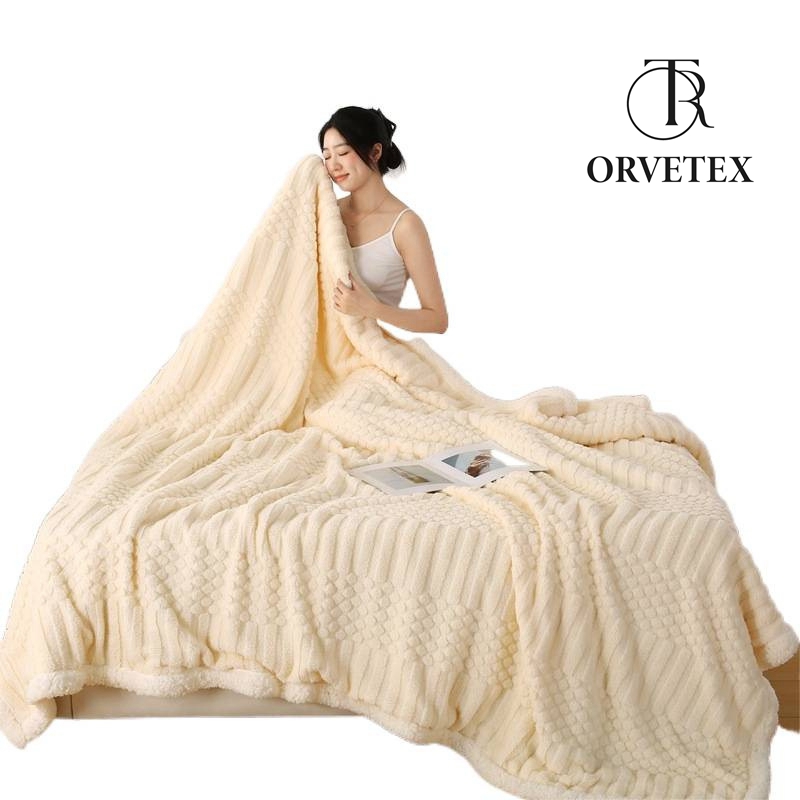 Sherpa Fleece Blanket 60 × 80 inch, Ultra Soft Twin Size Throw Blankets for All Season, Cozy Plush Striped Blanket for Bed Couch Sofa Office Camping - 图片 2