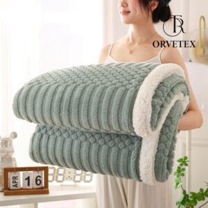 Sherpa Fleece Blanket 60 × 80 inch, Ultra Soft Twin Size Throw Blankets for All Season, Cozy Plush Striped Blanket for Bed Couch Sofa Office Camping