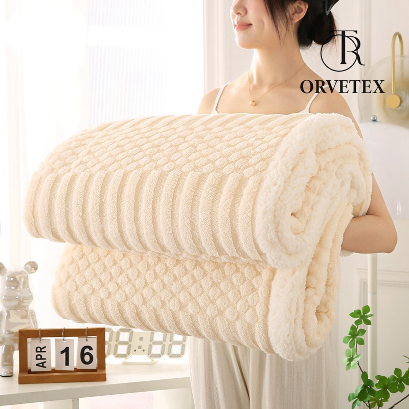 Sherpa Fleece Blanket 60 × 80 inch, Ultra Soft Twin Size Throw Blankets for All Season, Cozy Plush Striped Blanket for Bed Couch Sofa Office Camping - 图片 7
