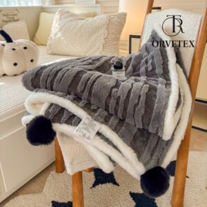 Home Soft Jacquard Rabbit Faux Fur Textured Throw Blankets (1)