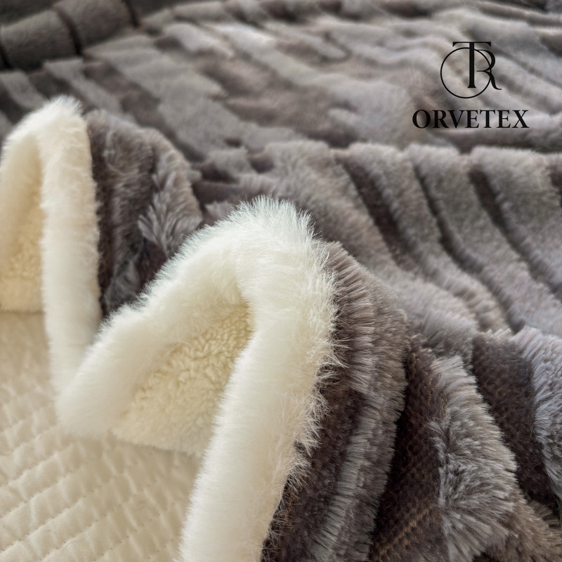 Home Soft Jacquard Rabbit Faux Fur Textured Throw Blankets, 50" x 60", Super Soft Cozy Warm Comfortable Throw for Living Room Couch Bed Chair Bedroom Home Décor - 图片 3