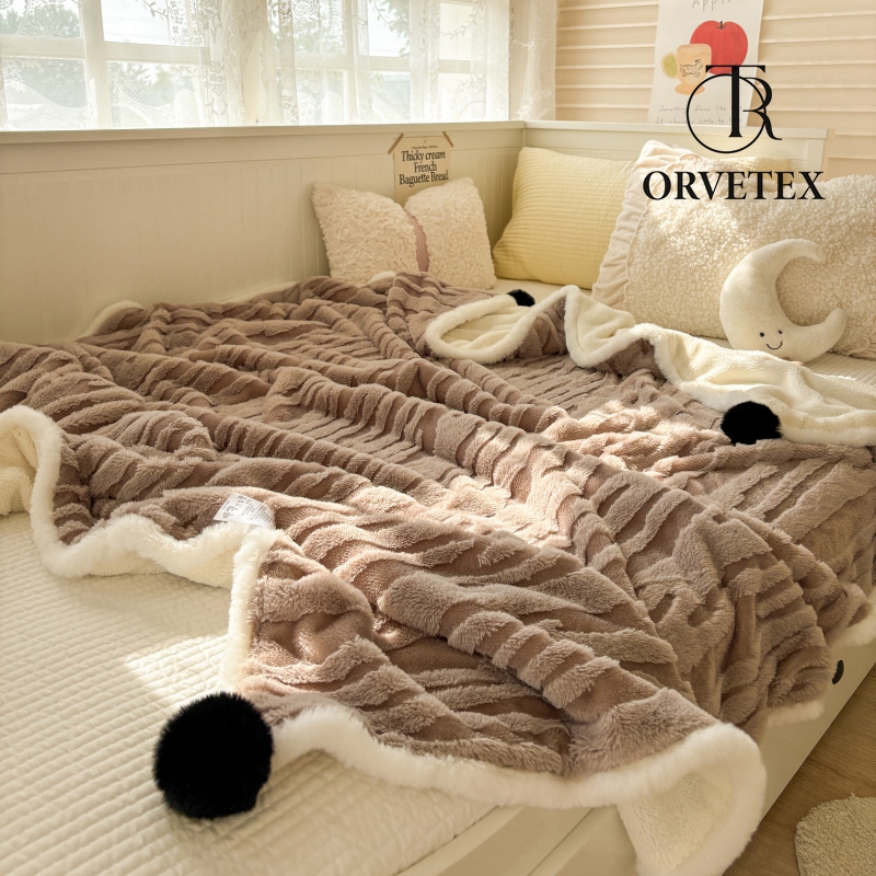 Home Soft Jacquard Rabbit Faux Fur Textured Throw Blankets, 50" x 60", Super Soft Cozy Warm Comfortable Throw for Living Room Couch Bed Chair Bedroom Home Décor - 图片 5