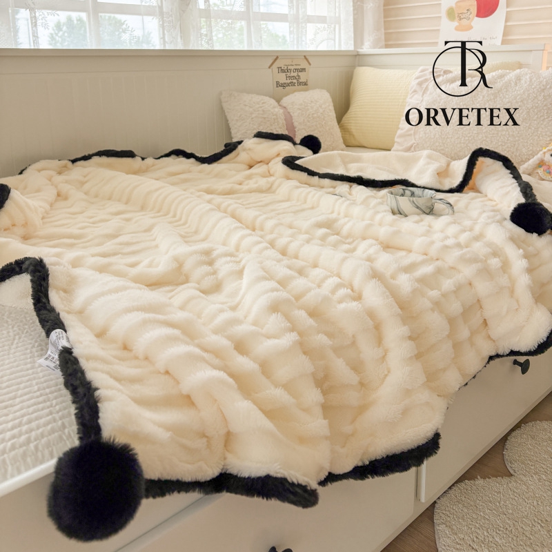 Home Soft Jacquard Rabbit Faux Fur Textured Throw Blankets, 50" x 60", Super Soft Cozy Warm Comfortable Throw for Living Room Couch Bed Chair Bedroom Home Décor - 图片 7