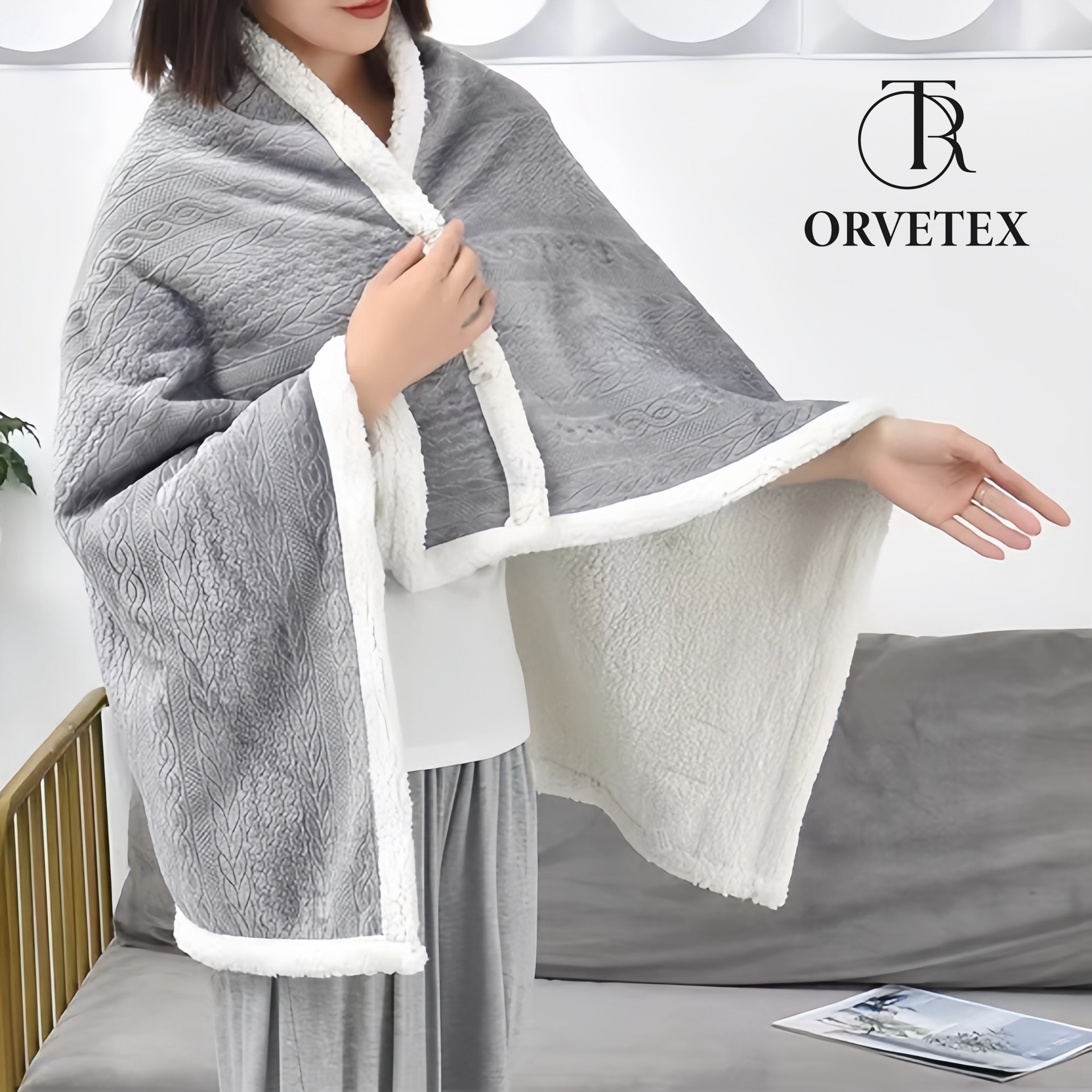 Plush Cape Blanket Wearable Comfy Poncho Throw Winter Cozy Loungewear Oversized Blanket Sweatshirt Lambskin For Bed Sofa Walking - 图片 7