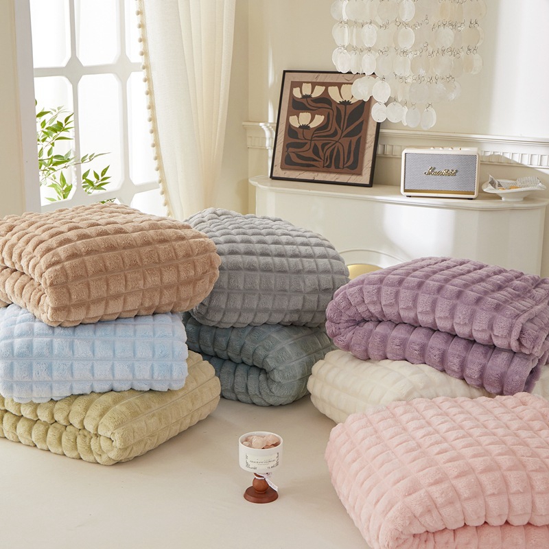 Hot Selling Soft Breathable Solid Color Jacquard Embossed Flannel Throw Blanket for home - Image 2