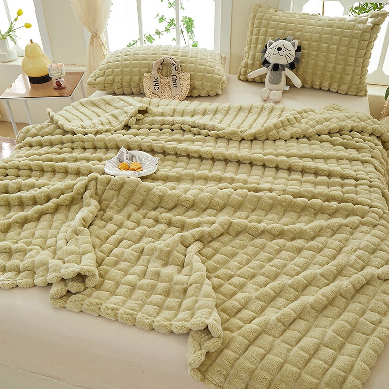 Hot Selling Soft Breathable Solid Color Jacquard Embossed Flannel Throw Blanket for home - Image 5