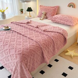 Hot Sale Bed Blankets Pink Color Jacquard Flannel Blanket 50*60'' Coral Fleece Blankets for Couch Living Room