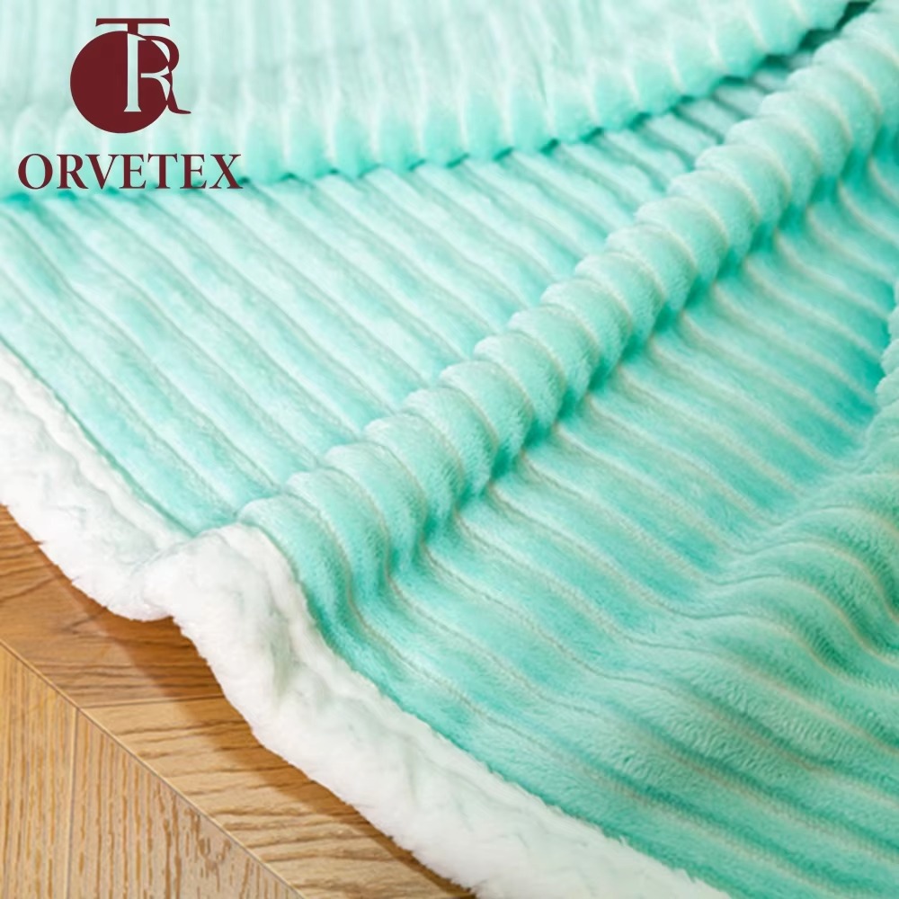 Orvetex Hot Selling Products Wholesale Flat Stripe Inventory Large Quantity of Flannel Blanket - Image 2