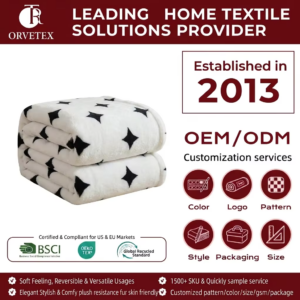Orvetex Eco-Friendly Plus Waterproof Rectangular Stitched Seam Anti-Pilling Anti-static Flame Retardant Flannel Throw Blabket