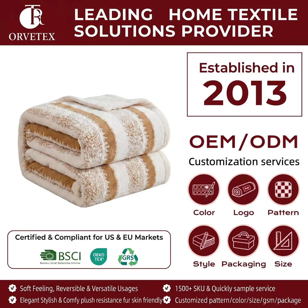Orvetex Custom Design Sturdy Multi-purpose Modern Minimalist Style 100% Polyester Fiber Ultra-fine Fiber Soft Flannel Blanket