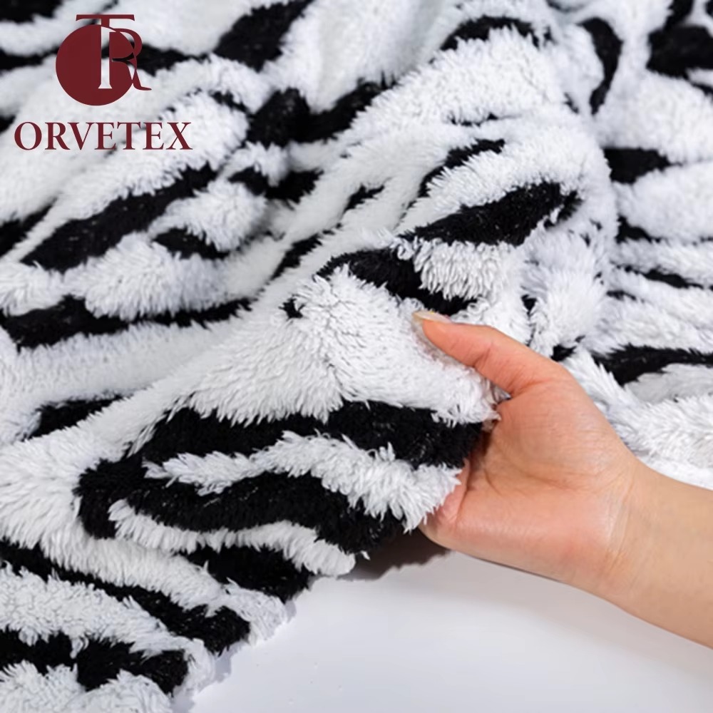Orvetex Anti Pilling European and American Style zebra Pattern Knitted Flannel Blanket for Bed - Image 3