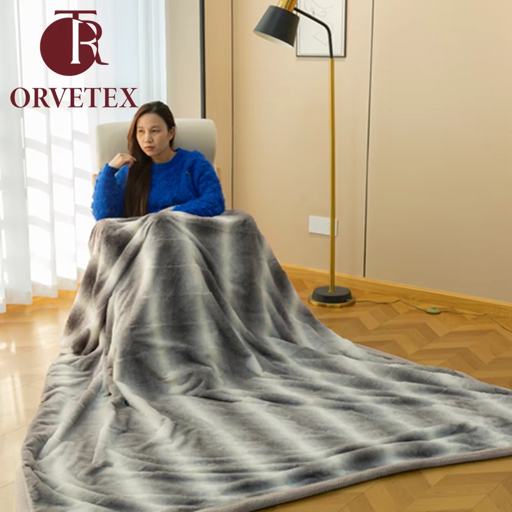 Orvetex Luxury Single-layer ultra Soft Gray White Striped Flannel Blanket for Outdoor Home Office - Image 3