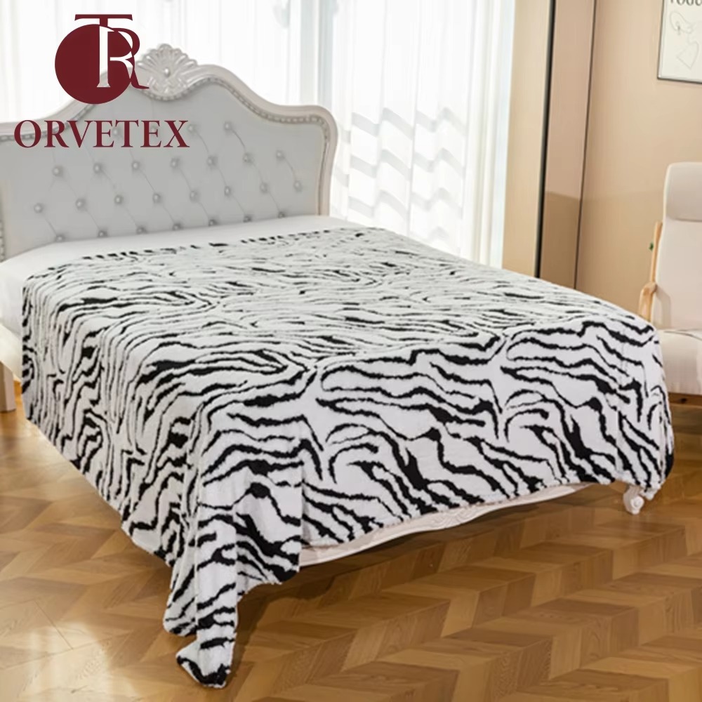 Orvetex Anti Pilling European and American Style zebra Pattern Knitted Flannel Blanket for Bed