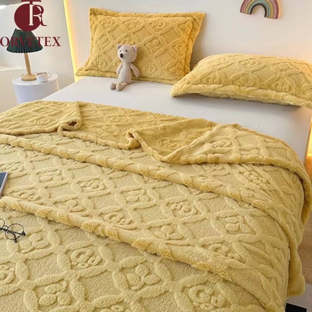 Orvetex European American Style Portable Knitted Flannel Throw Blanket Rectangular for Home Office - Image 2