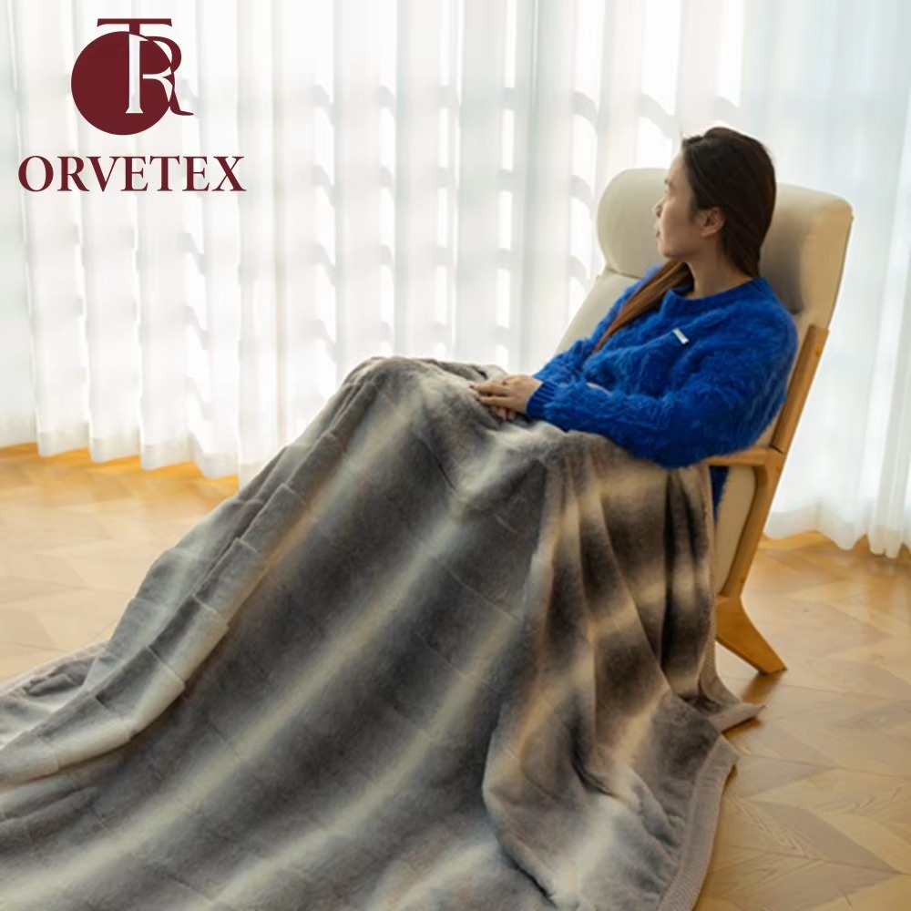 Orvetex Luxury Single-layer ultra Soft Gray White Striped Flannel Blanket for Outdoor Home Office - Image 4