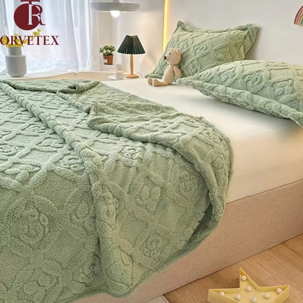 Orvetex European American Style Portable Knitted Flannel Throw Blanket Rectangular for Home Office - Image 3