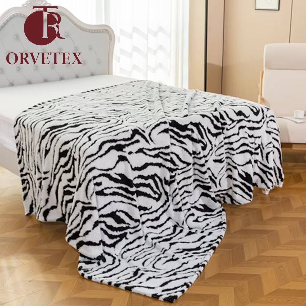 Orvetex Anti Pilling European and American Style zebra Pattern Knitted Flannel Blanket for Bed - Image 6