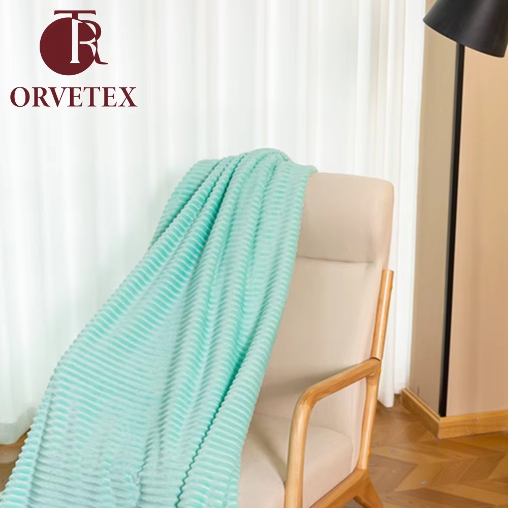 Orvetex Hot Selling Products Wholesale Flat Stripe Inventory Large Quantity of Flannel Blanket - Image 9