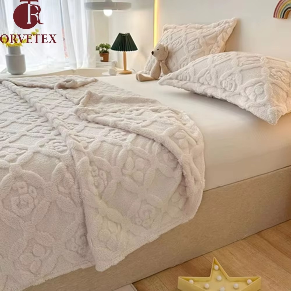 Orvetex European American Style Portable Knitted Flannel Throw Blanket Rectangular for Home Office - Image 4