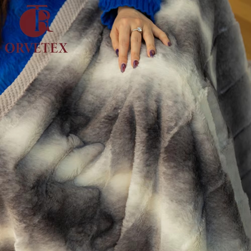 Orvetex Luxury Single-layer ultra Soft Gray White Striped Flannel Blanket for Outdoor Home Office - Image 5