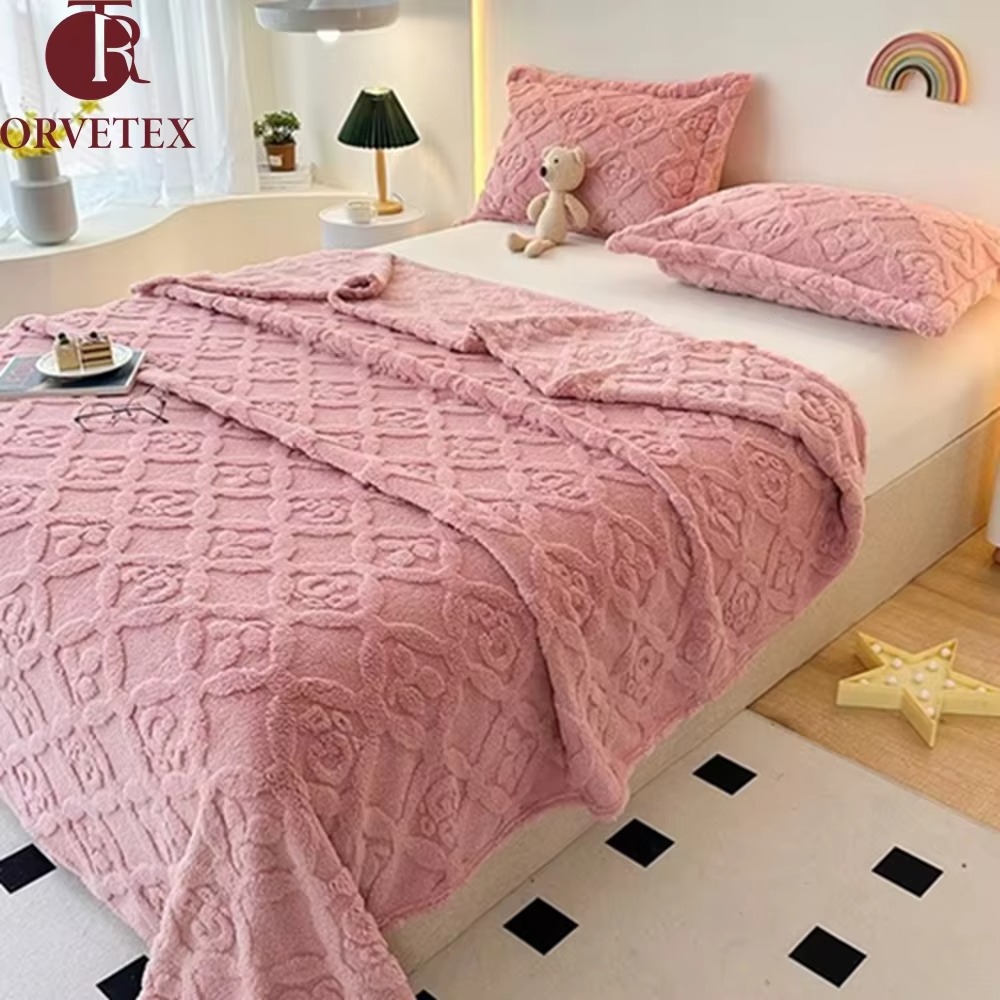 Orvetex European American Style Portable Knitted Flannel Throw Blanket Rectangular for Home Office