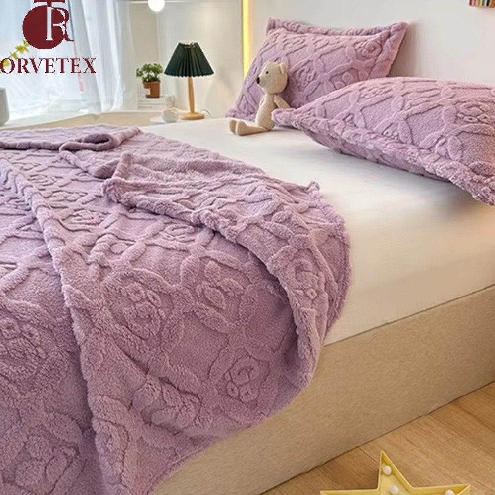 Orvetex European American Style Portable Knitted Flannel Throw Blanket Rectangular for Home Office - Image 6